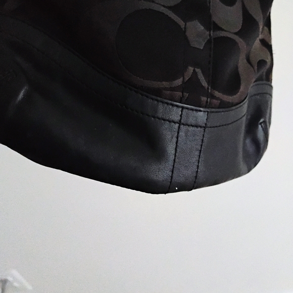 Coach Black Leather Dark Brown Canvas Signature Crossbody Bag Purse - Picture 8 of 15